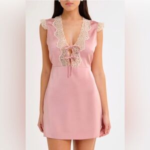 Rumored Honeycomb Tie Front Mini Dress in Blush